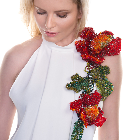 Korino I - Red Floral Crystal Drape